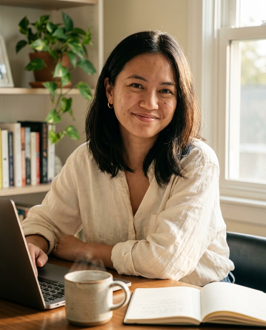 Filipino virtual assistant at modern home-office